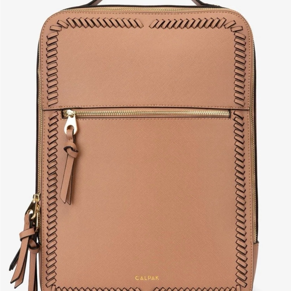 Calpak Tan Backpack with Gold Accents Laptop Tech and Travel Backpack